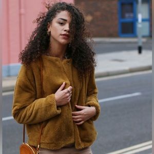 Faux fur mustard yellow jacket